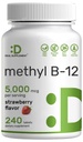 DEL 甲基B-12 维生素 5,000毫克克,240 可切片 活性形式 - 草莓裂片 - 能源支持和脑健康功能 - 蔬菜和无转基因物质