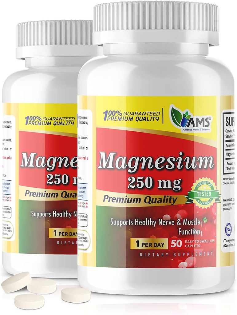 美国医学和科学镁 250 mg(100小杯) → 包装2瓶 → 氧化镁 补充男女 → 支持健康神经和肌肉功能 → 靴子锻炼性能