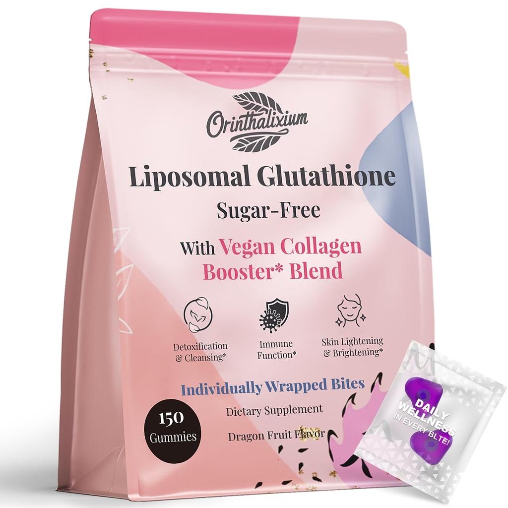 Liposomal Glutathione Gummys 1000MG - 不含糖的L-Glutathione 配有维生素C & Vegan Collagen - 抗氧化剂和皮肤井 - 150个计数