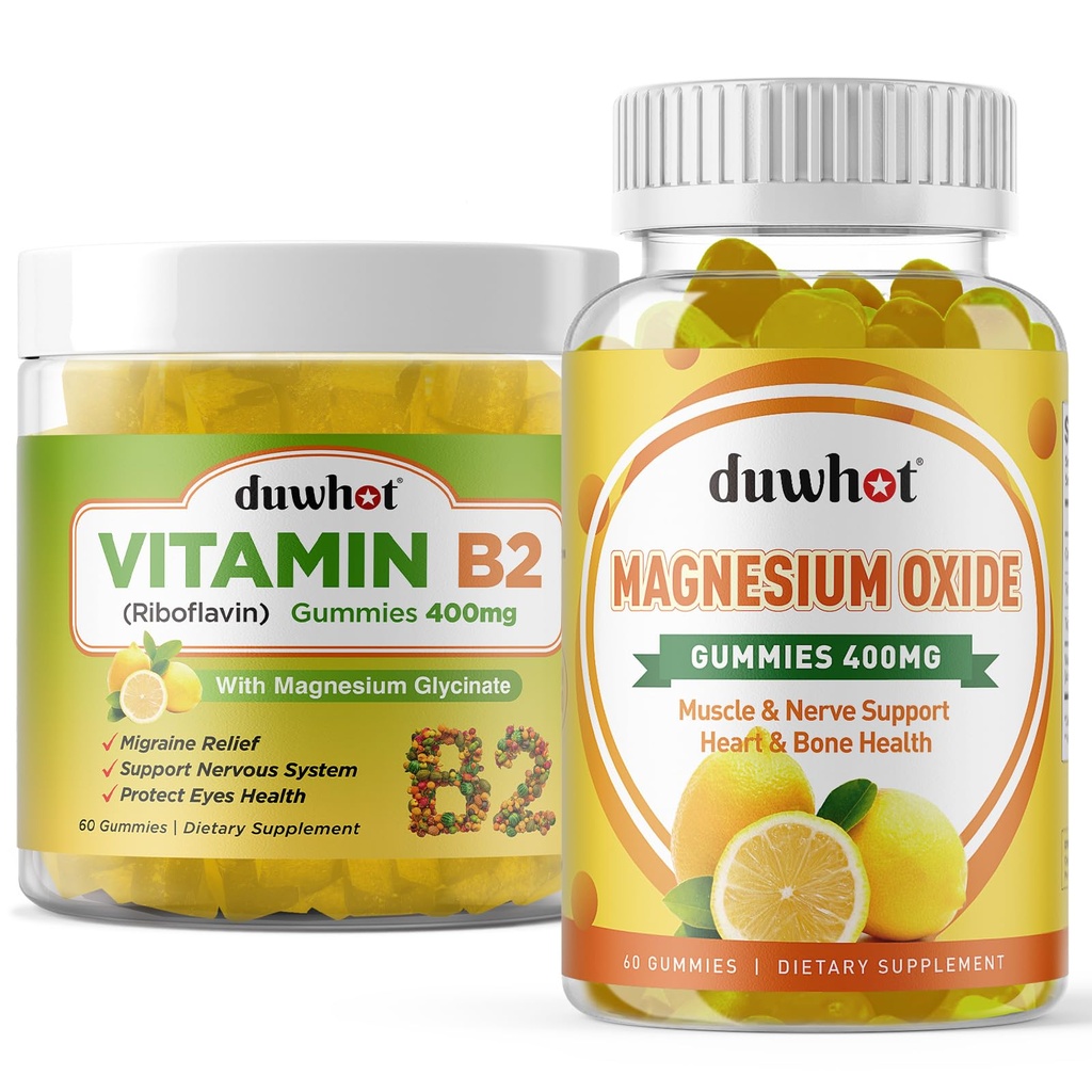 Migraine Relief - 维生素B2 Gummys (Riboflavin) 400mg & 氧化镁 Gummys 400mg,头痛 Relief & 神经系统支持