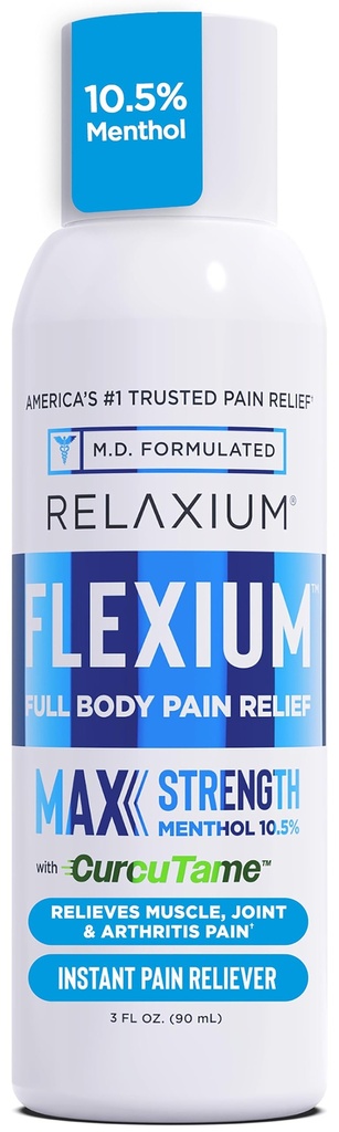 Relaxium Flexium Instant Spray for Pain, Max strengy with 10.5% Menthol & CurcuTame, 支持肌肉, 关节炎疼痛缓解, 3 FL oz. (90毫升)