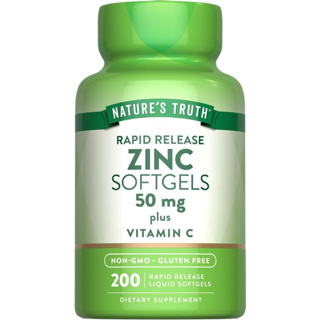 Nature's Truth Zinc 50mg Supplement 配有维生素C → 200 液态软胶 → Non-GMO & Gluten Free