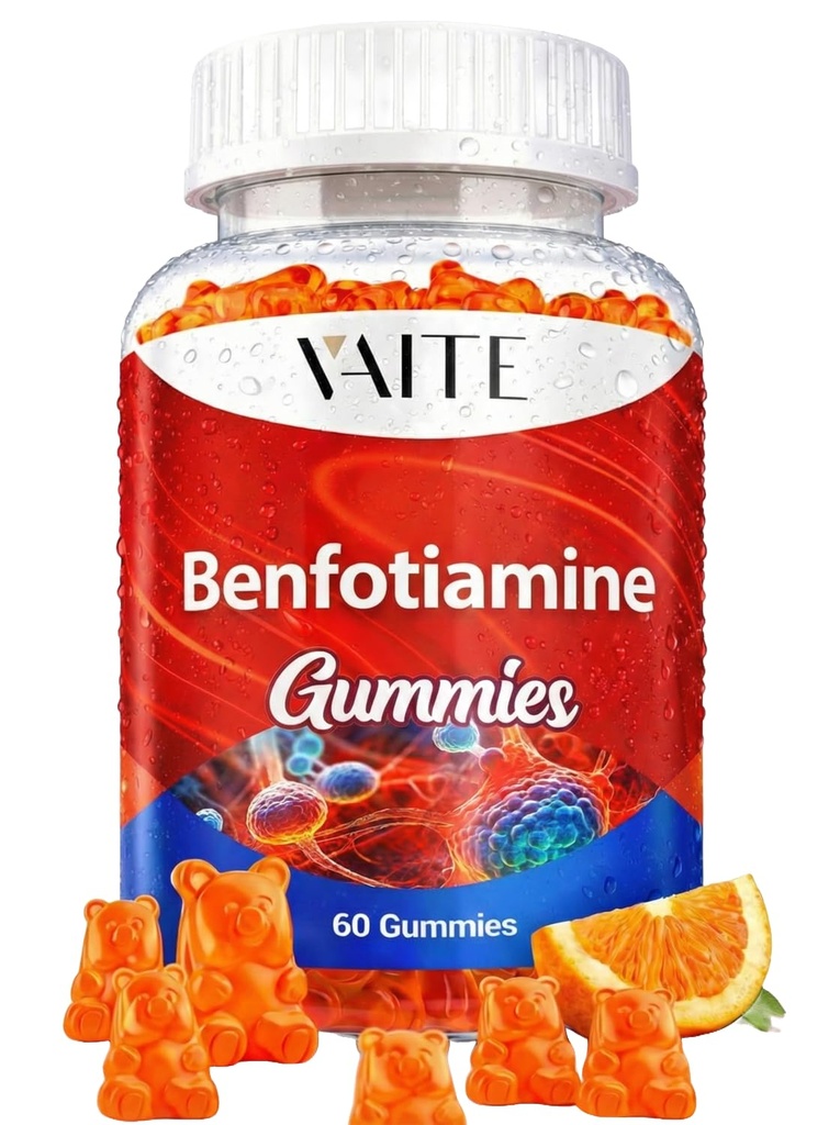 Benfotiamine 320mg Gummys 配有 45mg L-Leucine 补充: 男女基本维生素B1 复合物,Non-GMO, Vegan & Gluten-Free - 支持代谢,能量和神经系统健康