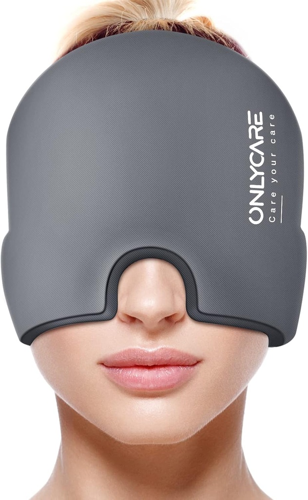 单CARE Migraine Relief Cap, Southing Migraine Mask, Updleded Odorless Gel Ice Head 包装,热冷疗法,FSA或HSA 合格头痛冰包用于紧张和压力(Grey)