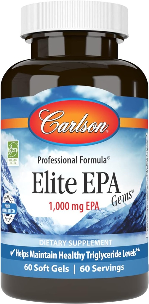 Carlson - 精英EPA宝石,1000毫克EPA鱼类油,野生捕捉,挪威鱼类油补充品,可持续来源,帮助维持健康的Triglyceride水平,60软胶