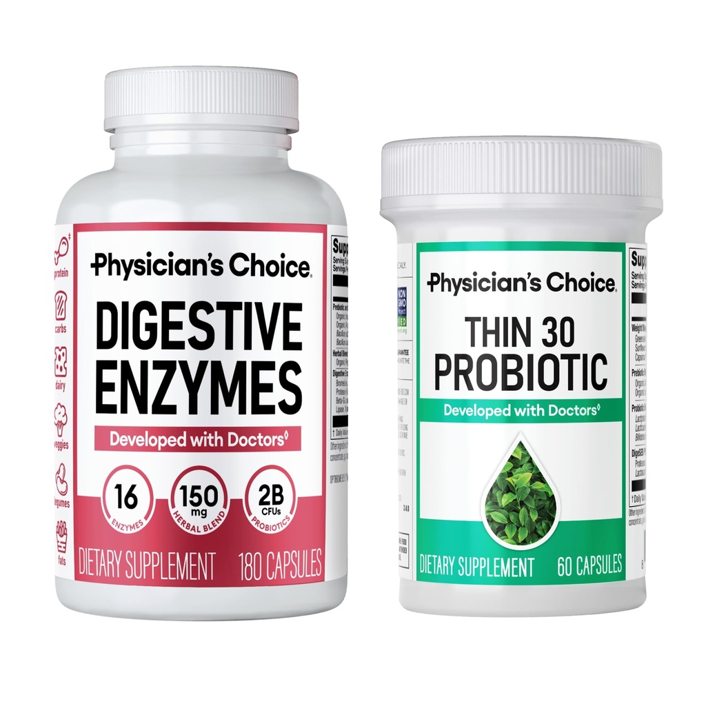物理家的CHOICE - Beat Bloat + 支持重量管理包:消化酶 180ct + 薄-30 Probiot 60ct - 价值包