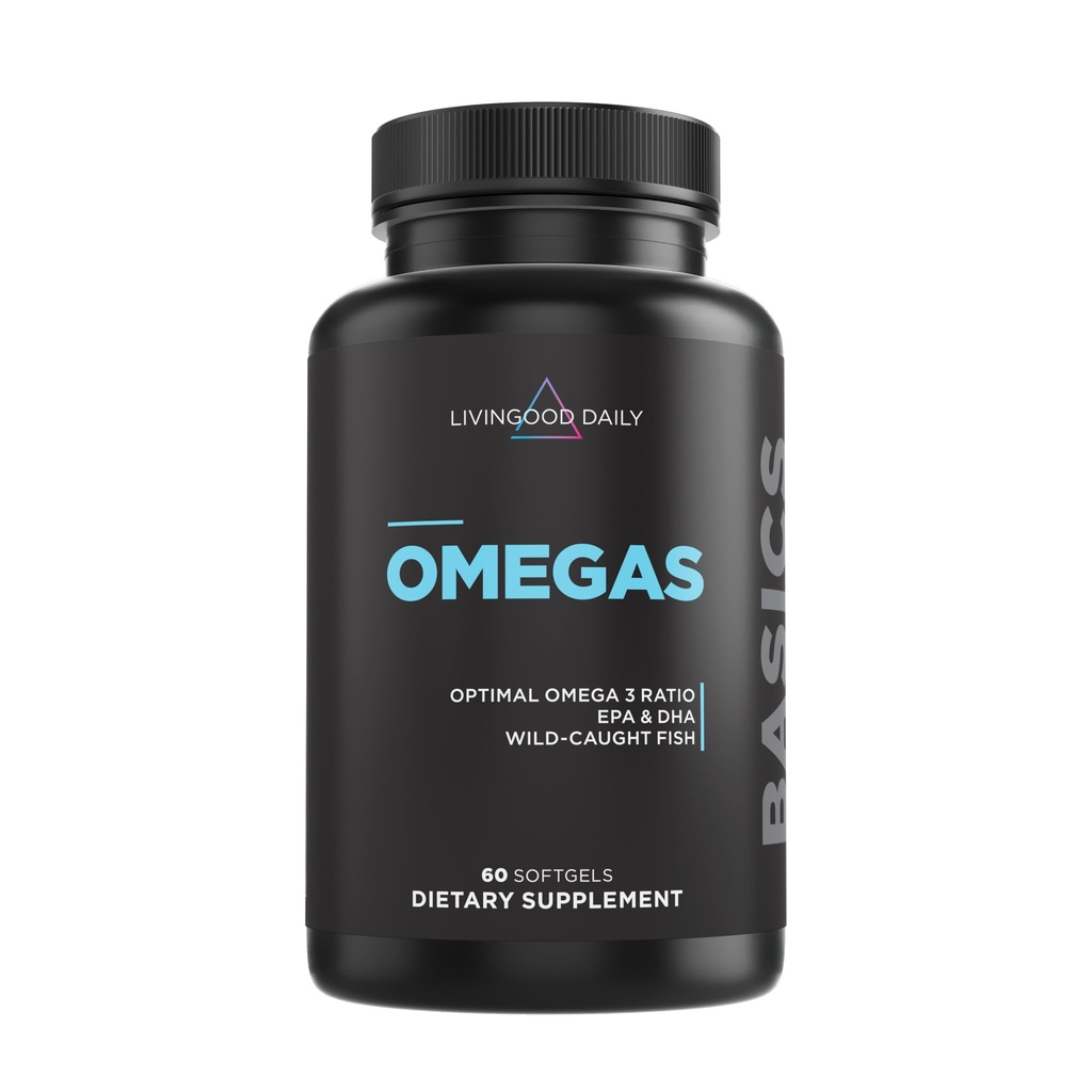 Livingood Daily Fish Oliega Omega 3 补编,来自野生捕捉鱼的EPA和Dha,Omega 3 脂肪酸用于心脏,大脑,以及男女联合健康,Gluten Free,30天供应,60软胶
