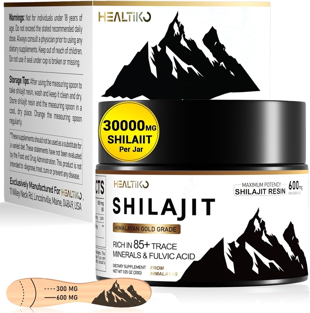 Shilajit Resin,喜马拉雅 Shilajit 有机 - 600 mg Potency Gold等级, Shilajit 适用于具有85+痕量矿物和富尔维奇酸的男女,用于Stamina,豁免和力量,50个服务(30g)