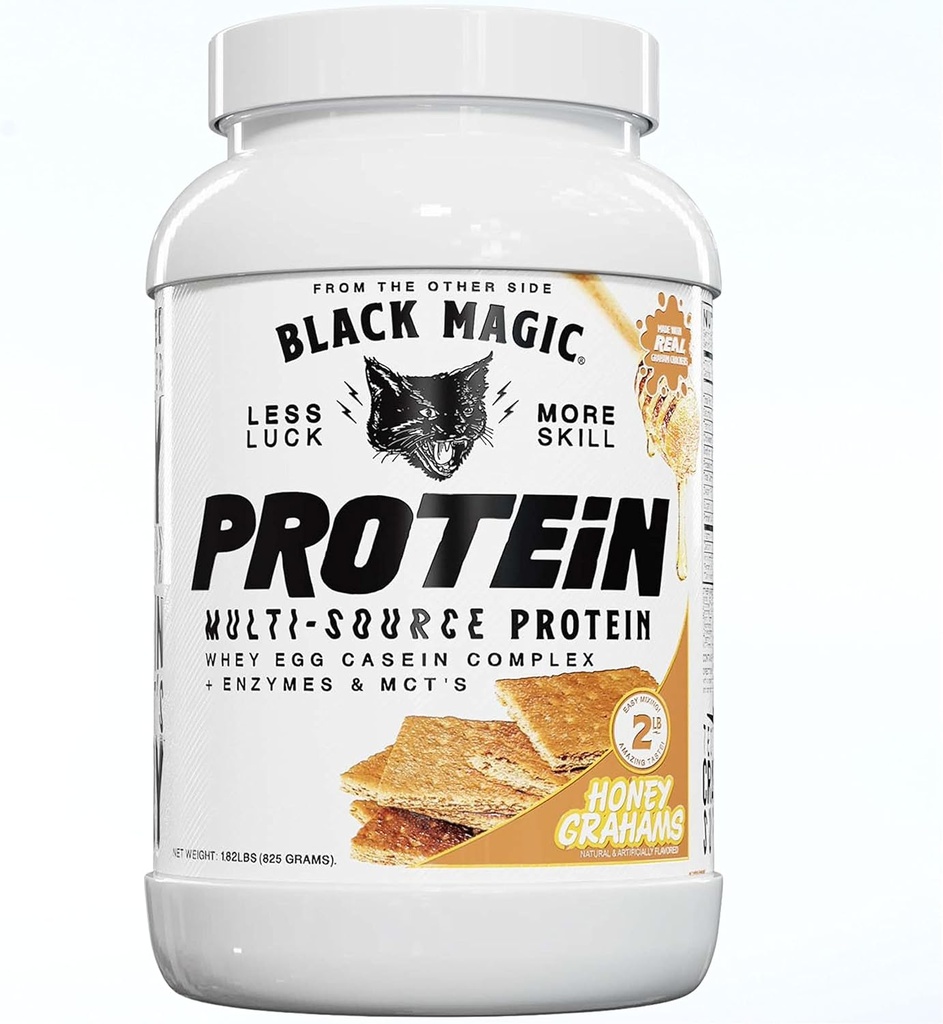 黑魔法多源Whey蛋白粉 - Whey, Egg, Casein Complex with Ezymes & MCT's Keto, 低糖预/后工作 Honey Graham Crackers Flavor 24g 2 LB, Pack of 1