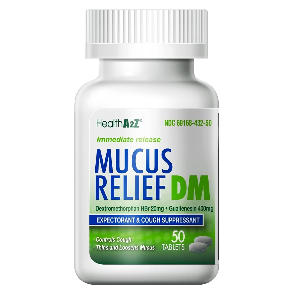 健康 A2Z® Mucus Relief DM| Dextermethorphan HBr 20mg| Guaifenesin 400mg| No Benzene | Cough, 即时释放,无涂装(50个数(一包))
