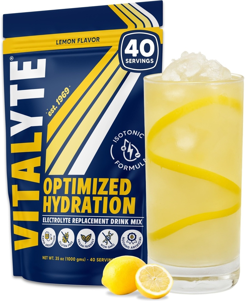 Vitalyte Electrolyte Powder Drink Mix,同位素电解水解Mix,Gluten Free Post Workout Powder Mix, Pack of 1, 35 oz., Lemon Flavor (英语).