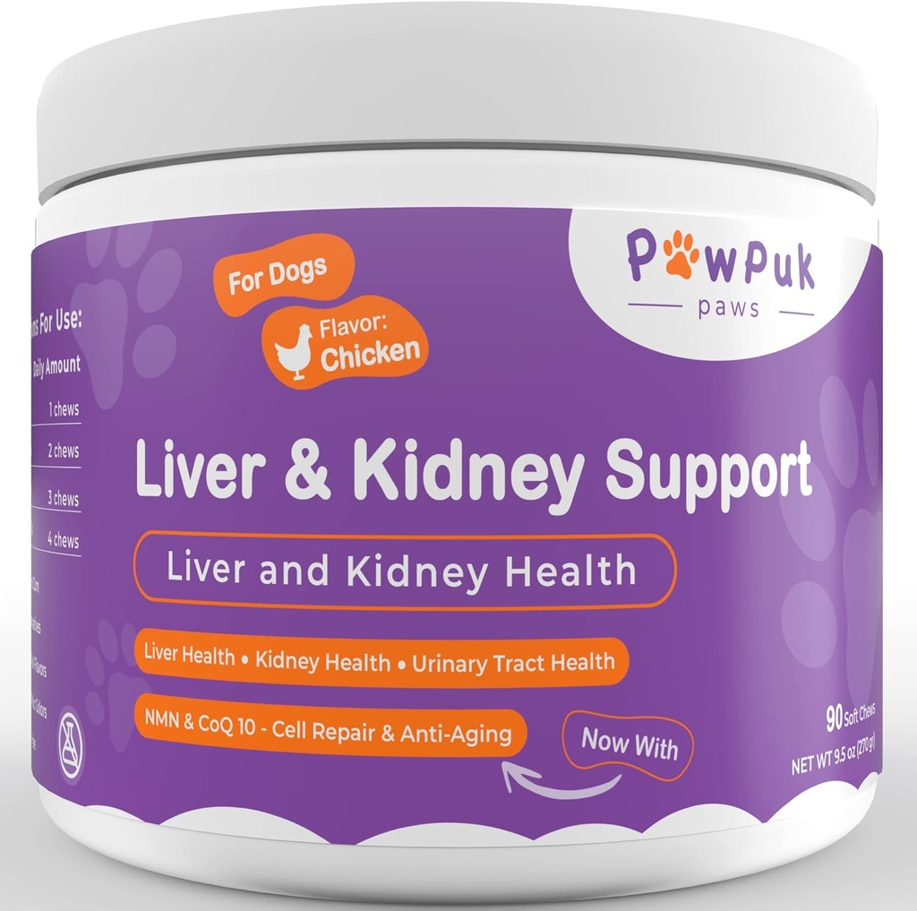 Liver & Kidney Vitamins Supplements for Dogs, SAM-E & Silymarin - Liver Function, NMN & CoQ10 - Anti-Aging, Rehmannia & Rhubarb - Natural Herbal Kidney Support, Cranberry - UT Health