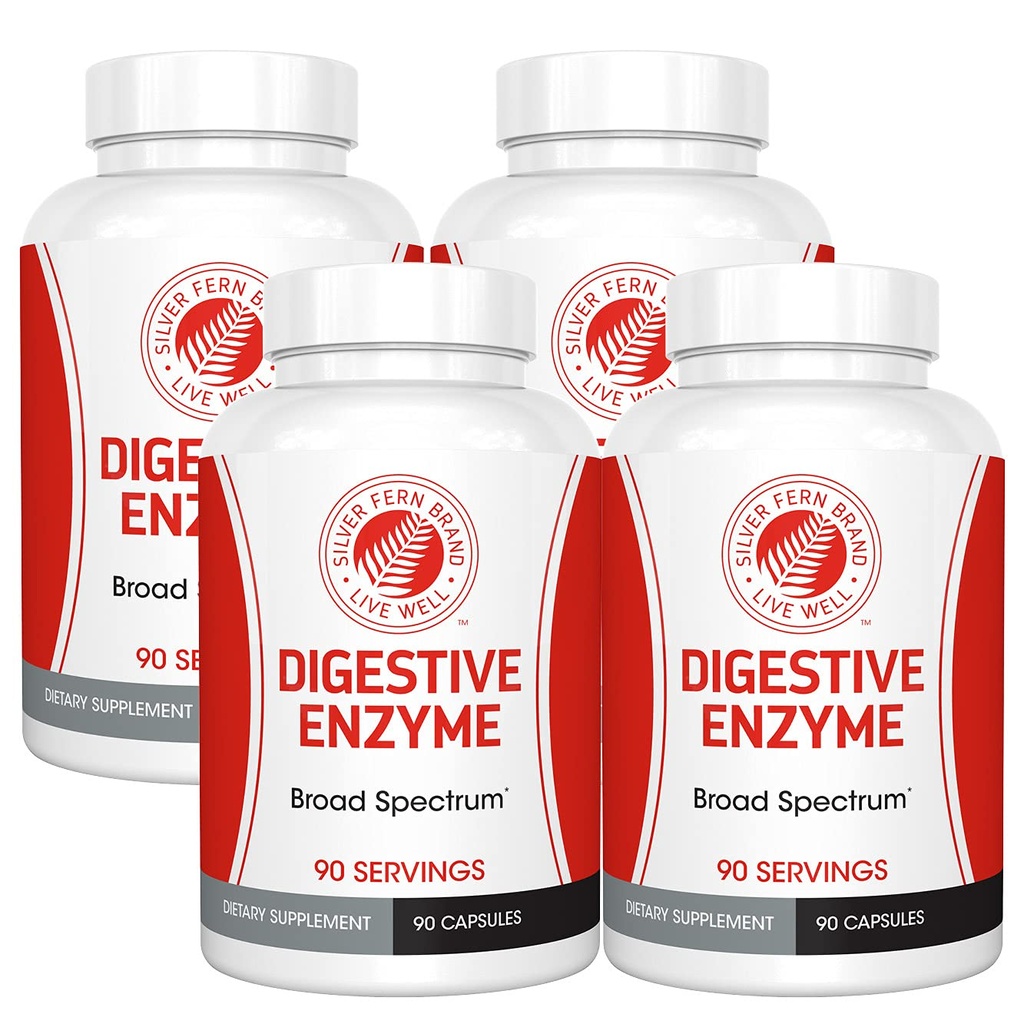 Silver Fern Brand Ultimate 消化酶补充剂 - 4瓶 - 高潜力,多酶 - 消化舒适和食物容忍 - Amylase, Protase, Cellulase, More
