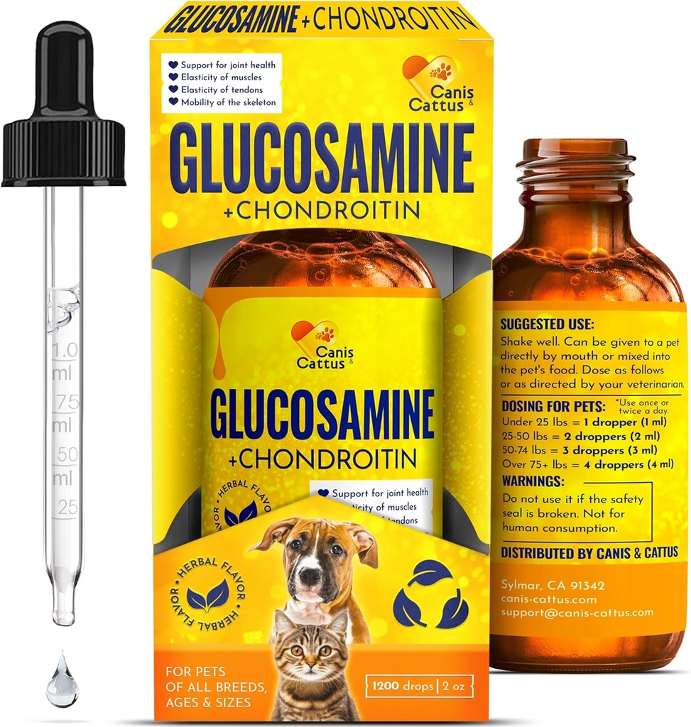 Glucosamine for Cats + 狗联合液体补充 + 猫联合液体补充 + 狗联合液体补充 Glucosamine for Dogs Liquid + Herbal Flavor → 2 Oz