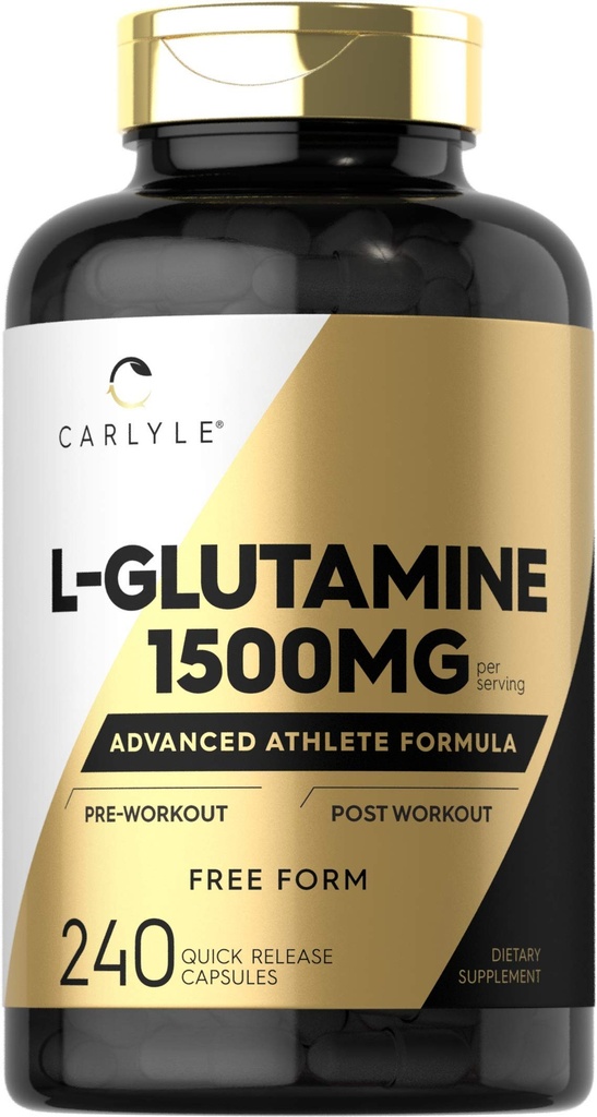 Carlyle L Glutamine Capsules | 1500mg | 240 Counter | 高级运动员公式 | + 工作前和工作后 | Non-GMO, Gluten Free Supplement