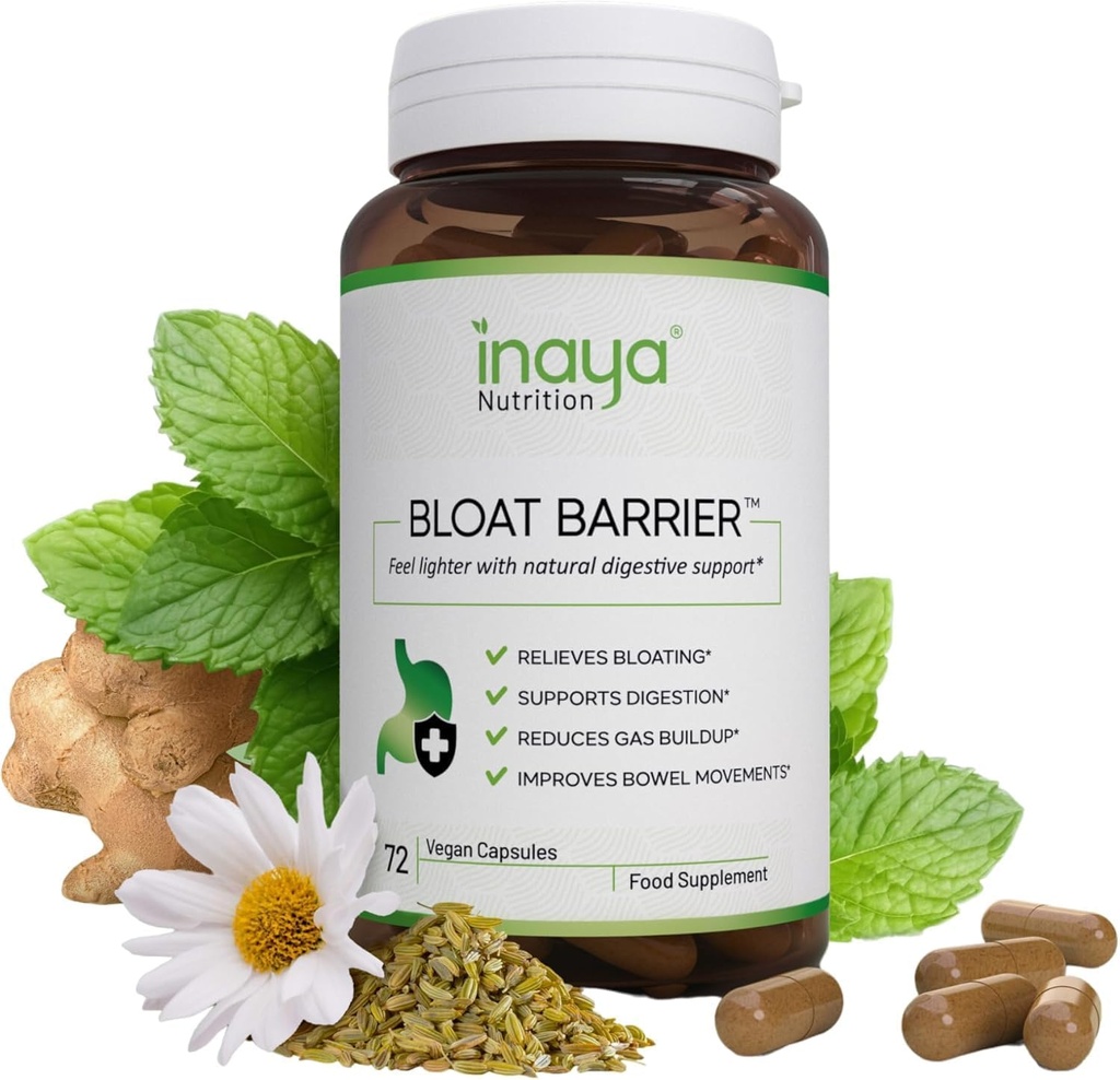 BloatBarrier 72 Capsules - 胃泡减肥、减气和改善肠道运动的自然消化和增肥补充剂 - Vegan, Gut健康补充剂