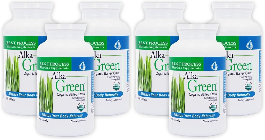 Alka•Green Tablets (6 Pack) Best Process Alkaline — Nutrient Dense Organic Barley Grass Supplement — Natural Source of Enzymes & Amino Acids