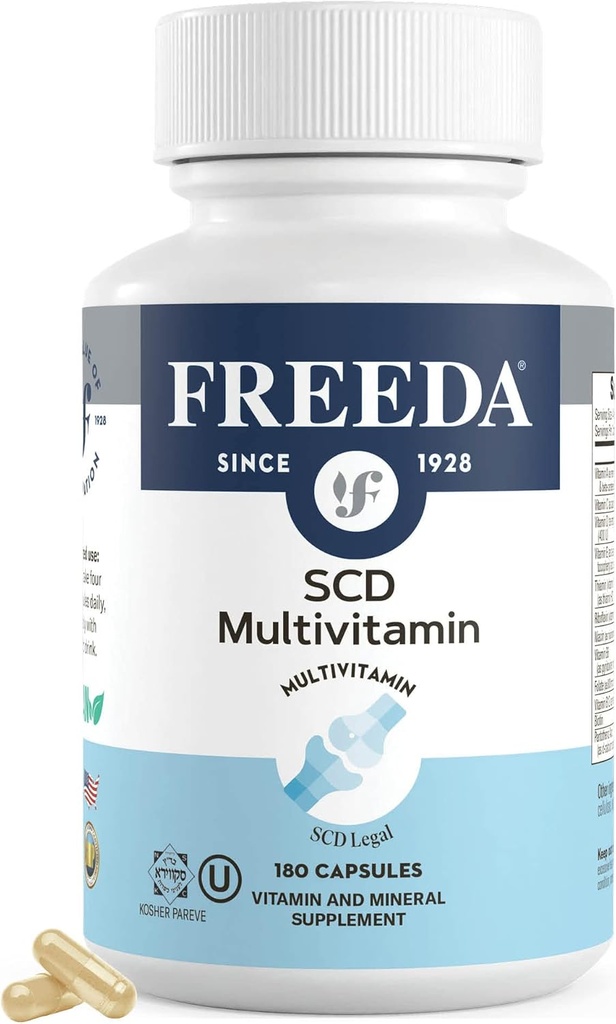 FREEDA SCD Multivitamin – Daily Multivitamin Supplement for Men and Women – Vegan, Gluten-Free, SCD 法律 – Kosher 认证成人维生素 – 特定碳水化合物 饮食友好 – 180 Capsules
