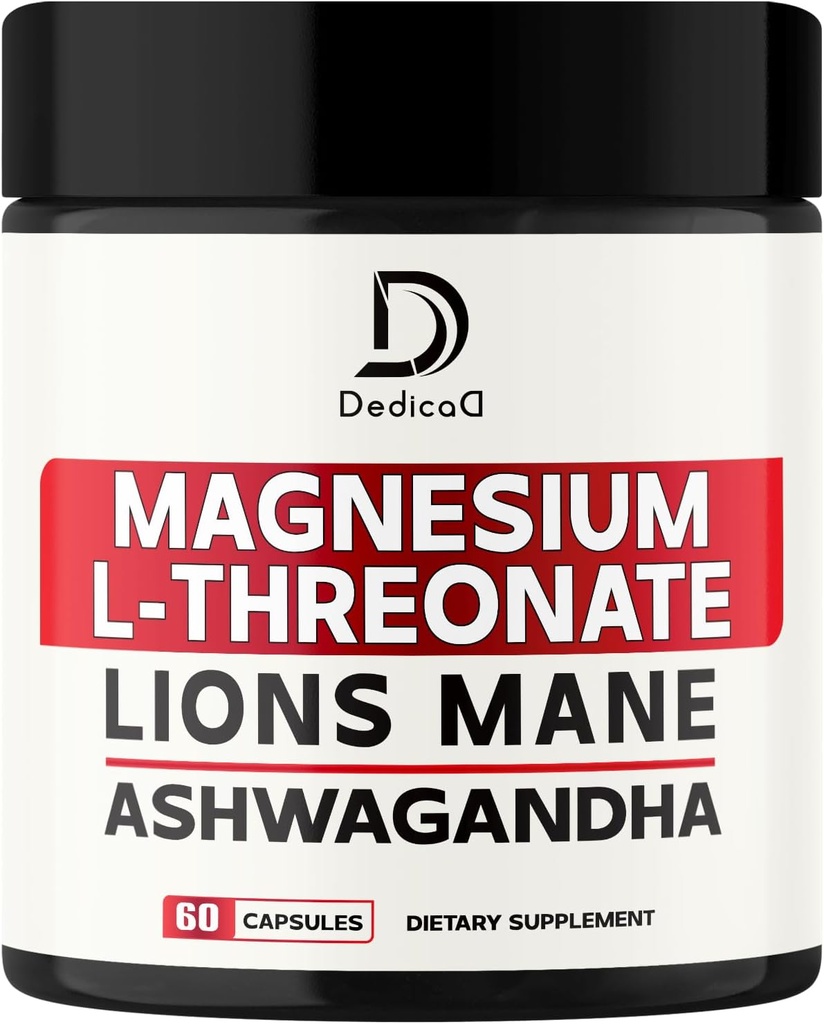 L- Threonate镁与Lions Mane & Ashwagandha Root - 1000Mg Pervice for 60 counts - 高级公式支持