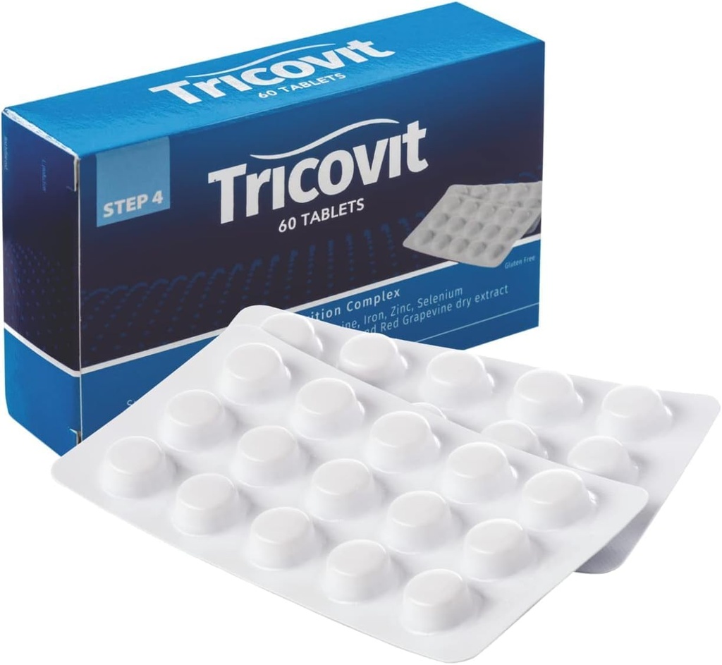 Tricovit 头发生长补充剂 -- -- 含氨基酸、矿物和抗氧化剂的钉子和头发健康维生素 -- -- 皮肤科医生 -- -- 配制和无脂维生素和男女补充剂(60片)