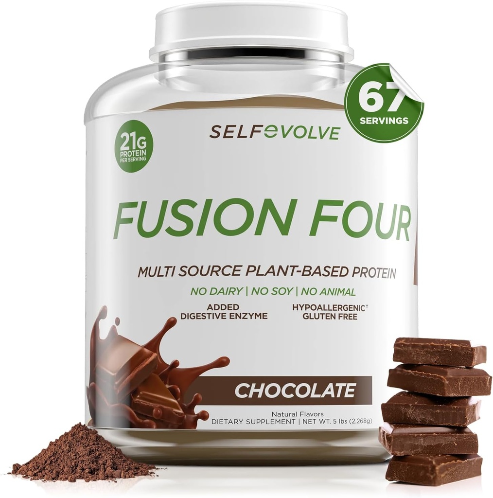 Fusion Four Vegan蛋白粉 - 21g 植物基蛋白粉 - Gluten Free,乳制品自由与无豆, Pea蛋白与BCAA's - 巧克力裂 - 5lbs
