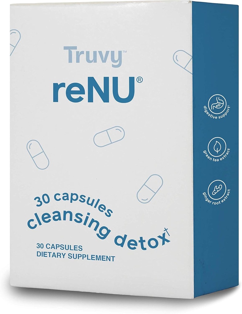 Truvy Renu Detox + 30 Counter + 消化支持 Capsules + 支持 Gut 平衡和自然消除 + 以植物为基础的内部清洁与健康公式