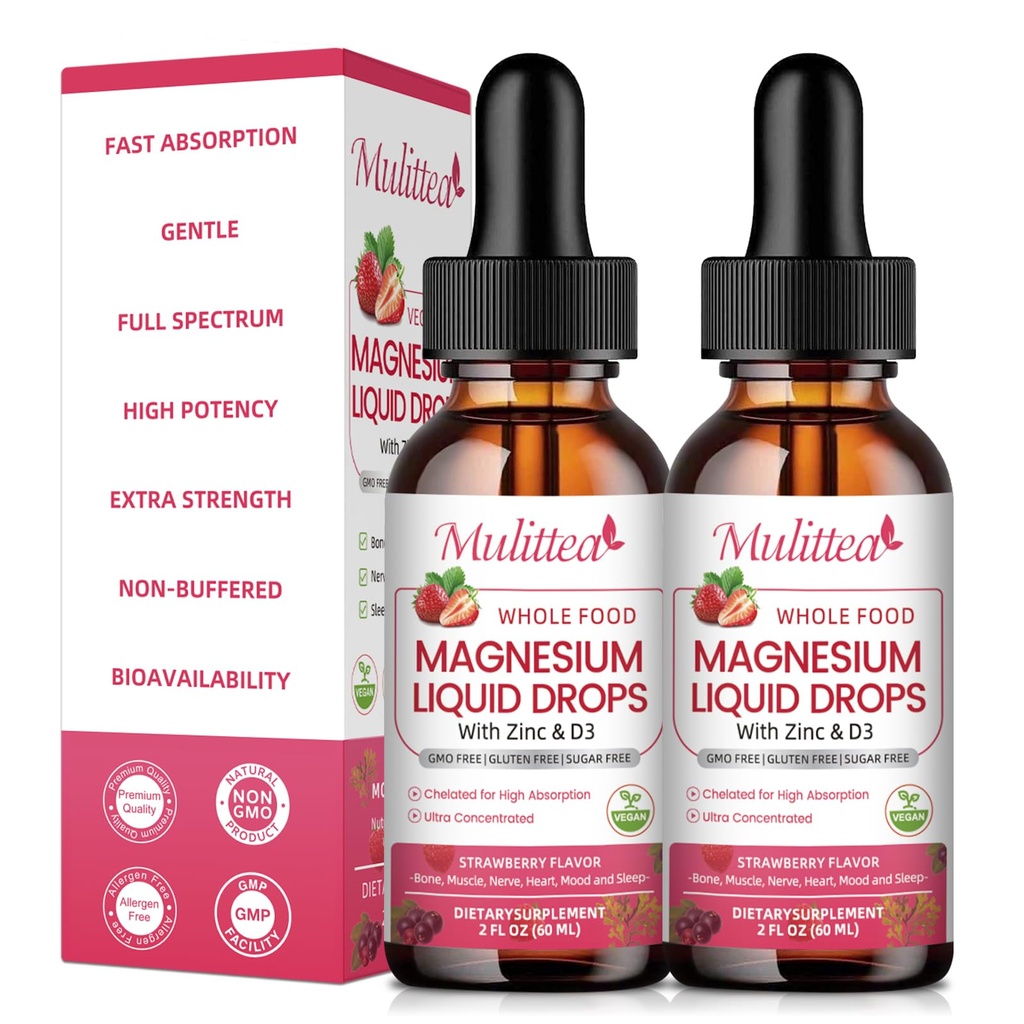 Magnesium Glycinate Liquid, High Potency Magnesium Glycinate & Whole Food Nutrition, Sugar Free Vegan Non-GMO Complex Supplement Promotes Nerv,Relaxation,Muscle,Sleep Support*