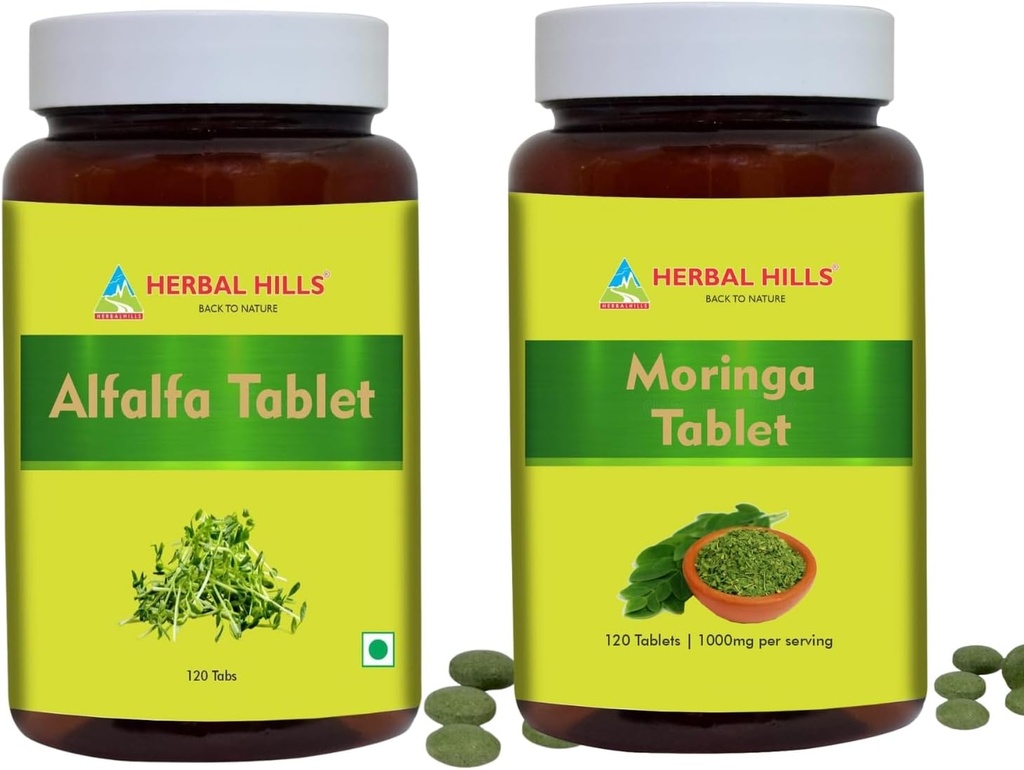 HERBAL HILLS Alfalfa 牌匾和莫林加叶牌匾包 2 Combo