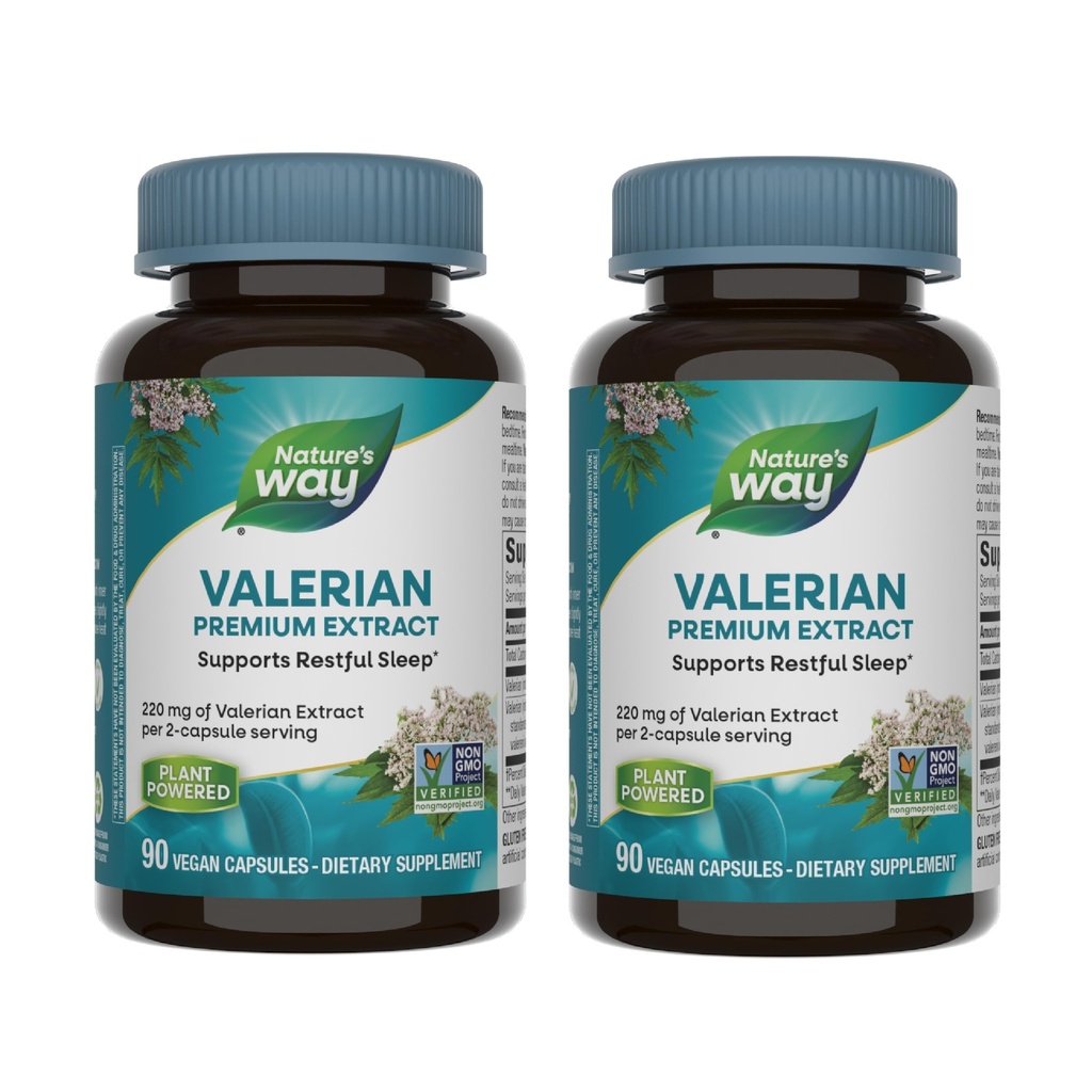 Nature's Way Valerian Premium 提取 - 220 mg 瓦莱里安提取物每2-卡普尔服务 - 支持休息 * - 非GMO项目 验证 - 草药补充 - Gluten Free - 90 Capsules (2 Pack)
