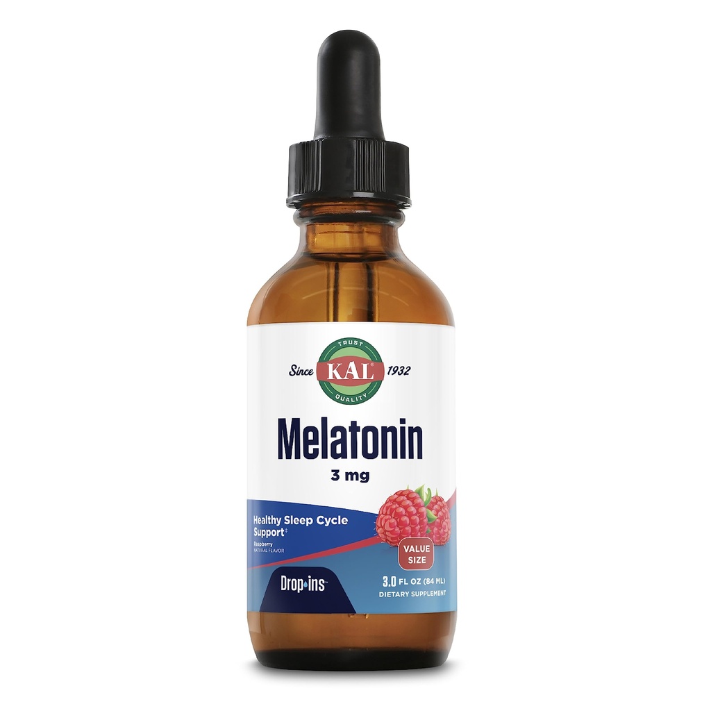 KAL Melatonin 3mg DropIns,快速代理睡眠援助,Melatonin Drops for calming Relaxion and Health Sleep Circle Support, Natural Raspberry Flavor, 60日保障,约88次服务,3次fl oz