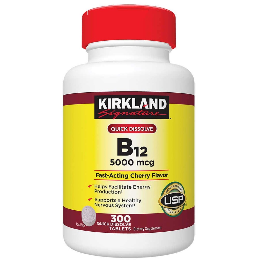 Kirkland 签名快速溶解 B- 12 5000 mcg., 300 平板电脑(2 Pack)