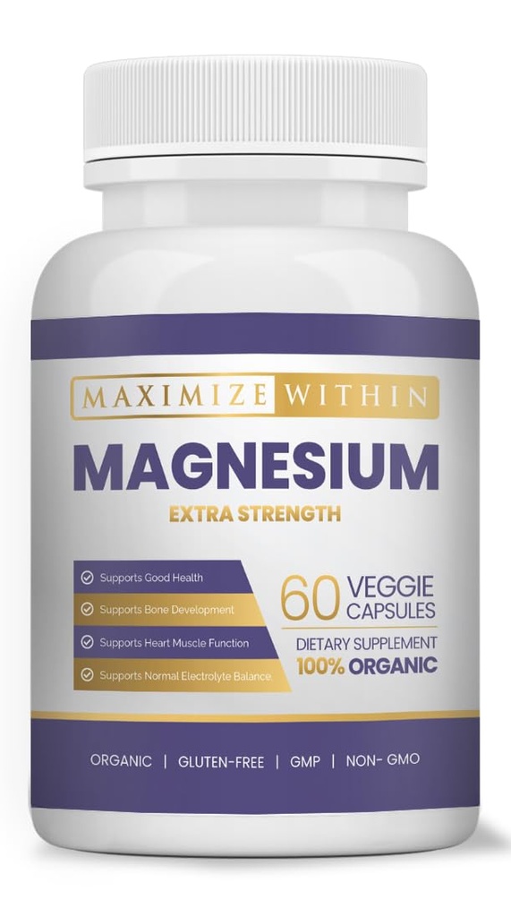 镁外加强度补充-600mg 镁甘油酸盐 – 支持骨质健康,肌肉功能 – Vegan,非GMO – 60 Capsules