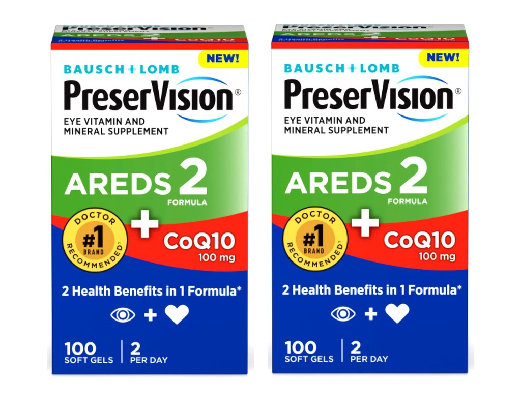 Preservision Eye 维生素和矿物补充剂 AREDS 2 公式+ CoQ10, 2-in-1 健康福利,100 Softgels (每天2) 包装2