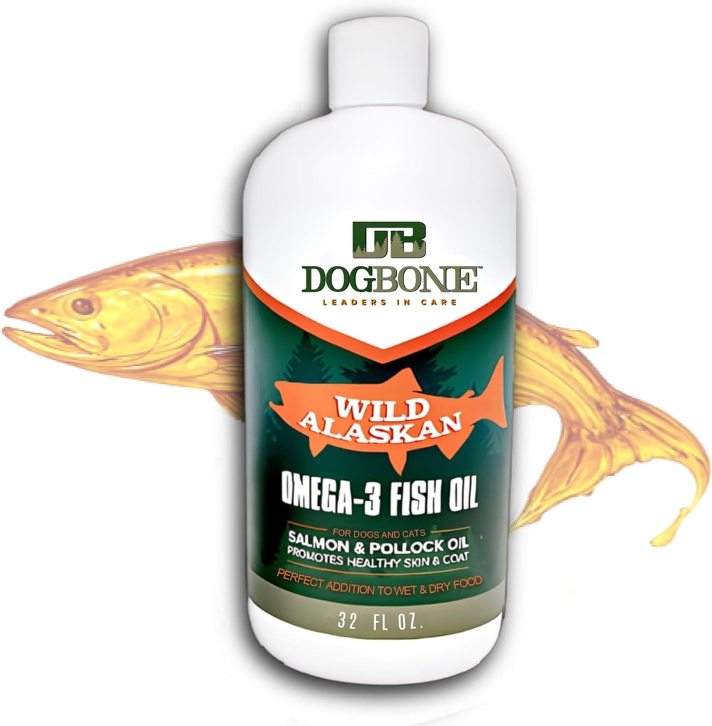 DogBone Fish Oil for Dogs 32 oz | Salmon Oil | Dog Fish Oil | Omega 3 | Dog Joint Supplement | Pet Vitamins and Supplements | Wild Alaskan Salmon Oil for Skin and Coat