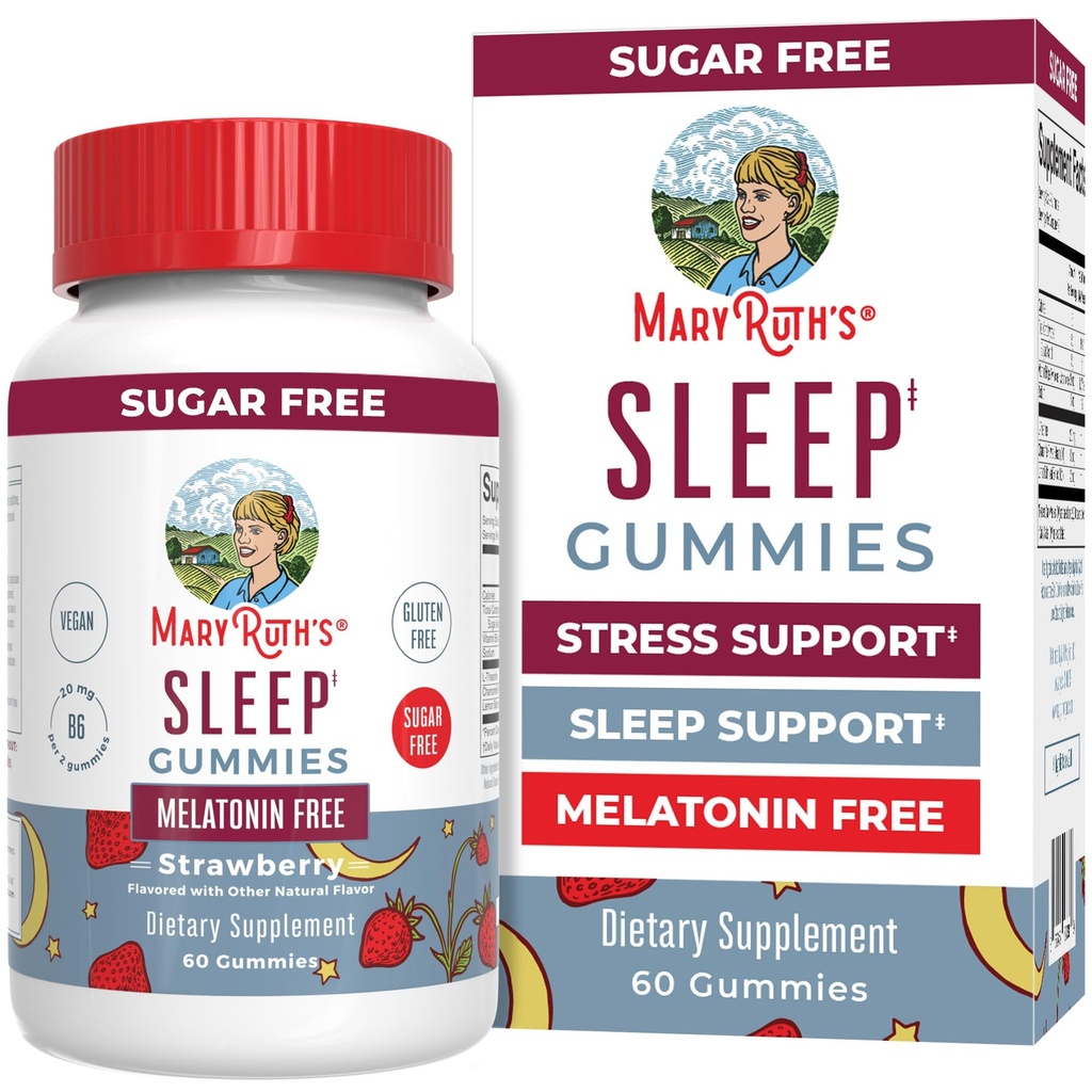 MARYRUTH'S Sleep Gummies | Sugar Free | NO Melatonin | L Theanine | Lemon Balm Leaf | Chamomile | Vitamin B6 | Relaxation & Sleep Support | Stress Relief | Vegan | Gluten Free | 60 Count