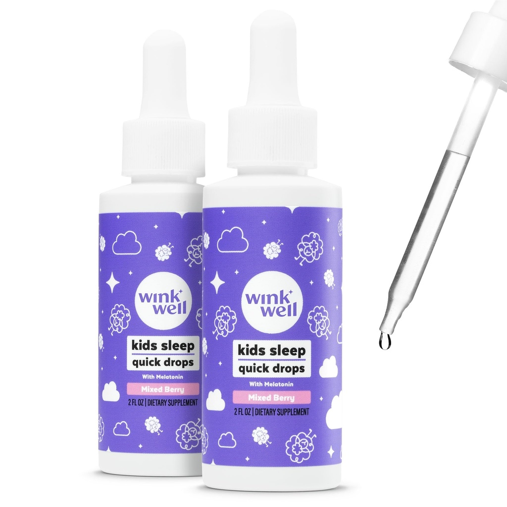 Wink Well Kids Liquid Melatonin Drops, 天然Melatonin Drops for Children 每人1mg 液态Melatonin为孩子服务,无毒品和非大麻成型(2包)