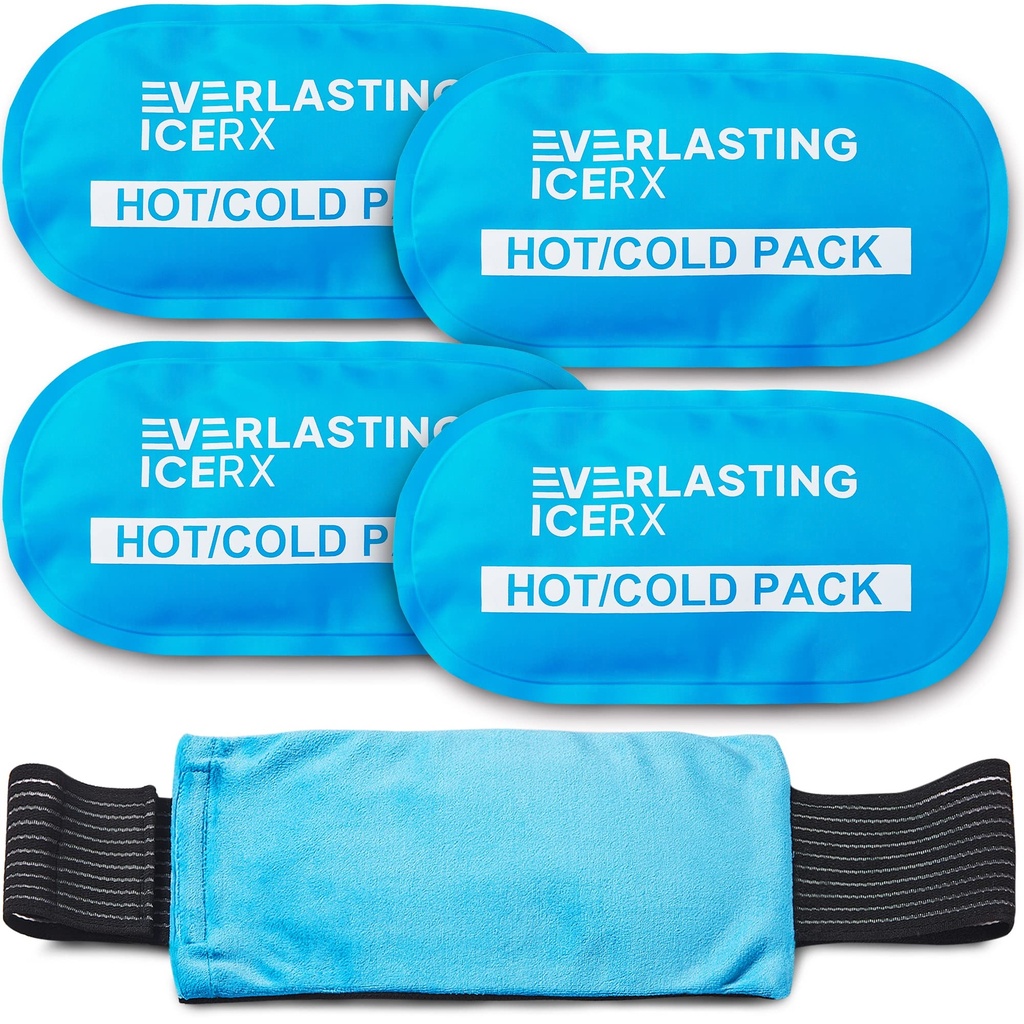 可重复使用的Hot and Cold Gel Ice Pack 包( 4 Pack)用于伤害 - 膝盖、背部、肩部、臂部和腿部的可调整和弹性 - 可重复使用