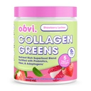Obvi Collagen Greens 有机绿色超级食品粉 配有Collagen Peptides 用于古特健康、皮肤、毛发、钉子的抗生素 零糖 草莓 Lychee Flavor, 25种服务