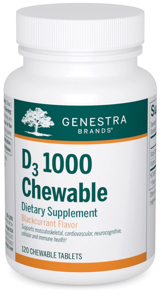 Genestra Brands D3 1000 Chewable 维他命 D 补充 120 Chewable 板块 天然黑曲兰 Flavor