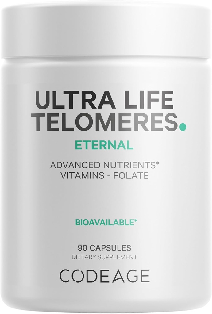 超生命 Telomeres 补充 - 5 MTHF Folate维生素B9,维生素B12 甲基Cobalamin,维生素D3,L-Theanine,Ashwagandha - 3-Month 供应 - DNA,甲基化循环 - 非GMO - 90 Capsules