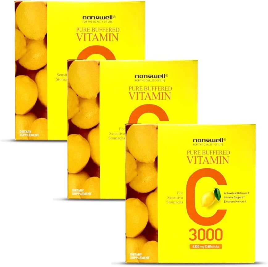 NANOWELL 纯增量维生素C 3000毫克/次,免疫辅助营养-60棒×3盒,6个月供应量(180计)