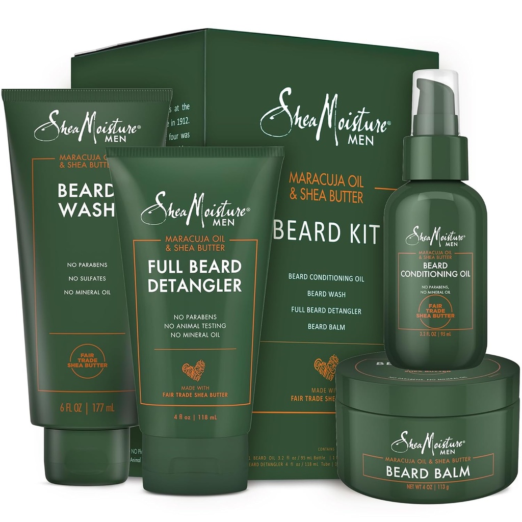 用于男性的 SheaMoisture Beard-Care Kit for Men, 包括洗涤, balm, 石油, 有条件者, 天然 Shea Butter & Maracuja 石油, 大礼物