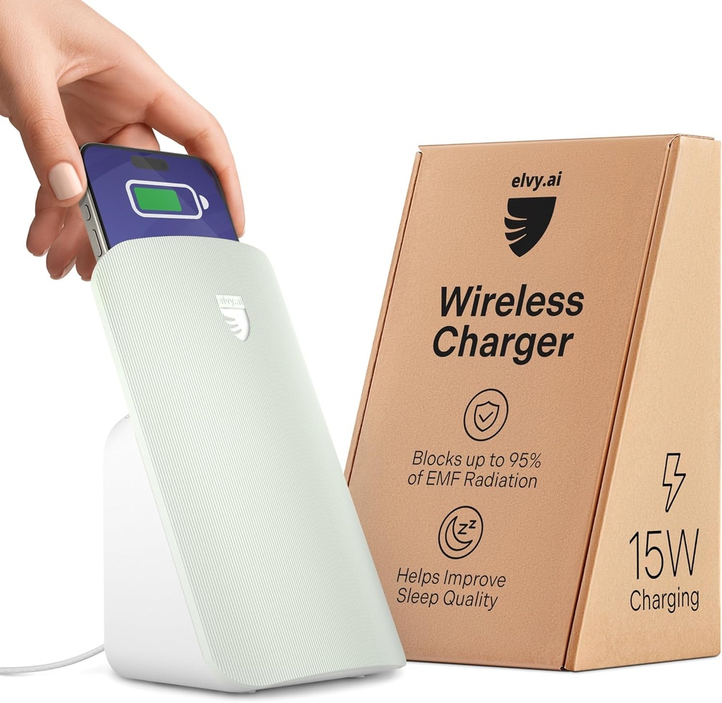 Elvy Fast Qi Wireless Charter for Cell Phone - 用EMF管理技术设计用于增强充电,高级环境盾构,Ordos Tech测试实验室,2023年(Mint Green)