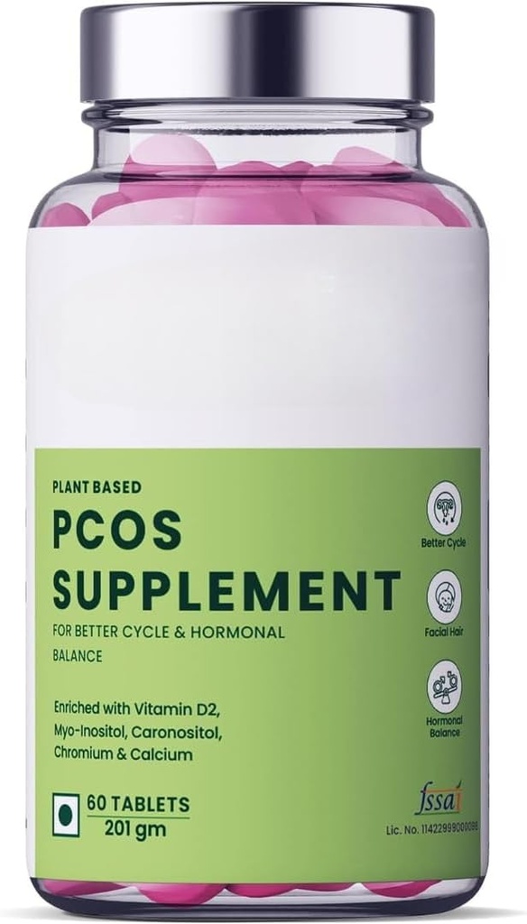 植物基PCOS 多维素与Myo-Inositol, Alpha Lipoic Acid, 调节月经周期, 平衡激素水平并降低女性的Acne, 60 Veg 片 (一包)
