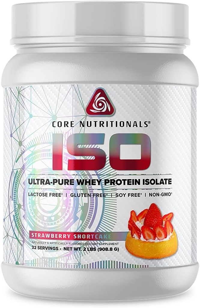 核心营养素 Iso Whey 蛋白质异质素 QQ Lactose, Gluten, & Soy Free 100% 微过滤,冷压 25g 蛋白质 → 2 磅(草莓短蛋糕)