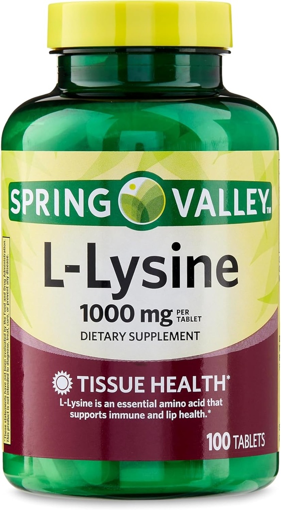 L-Lysine 1000mg 平板电脑 — — 皮肤、Immune和Collagen支持的赖氨酸补充剂 — — 基本氨基酸,100个计数,每日健康无糖
