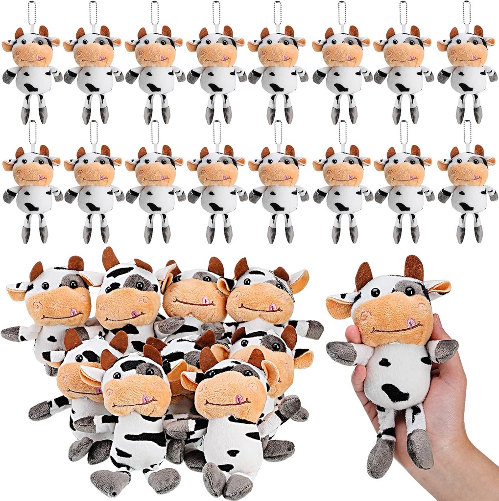 Lewtemi 20 Pcs 牛玩具 农场杂物 Plush Valentine 钥匙链 礼物 钥匙环 后包装手袋 洗碗党