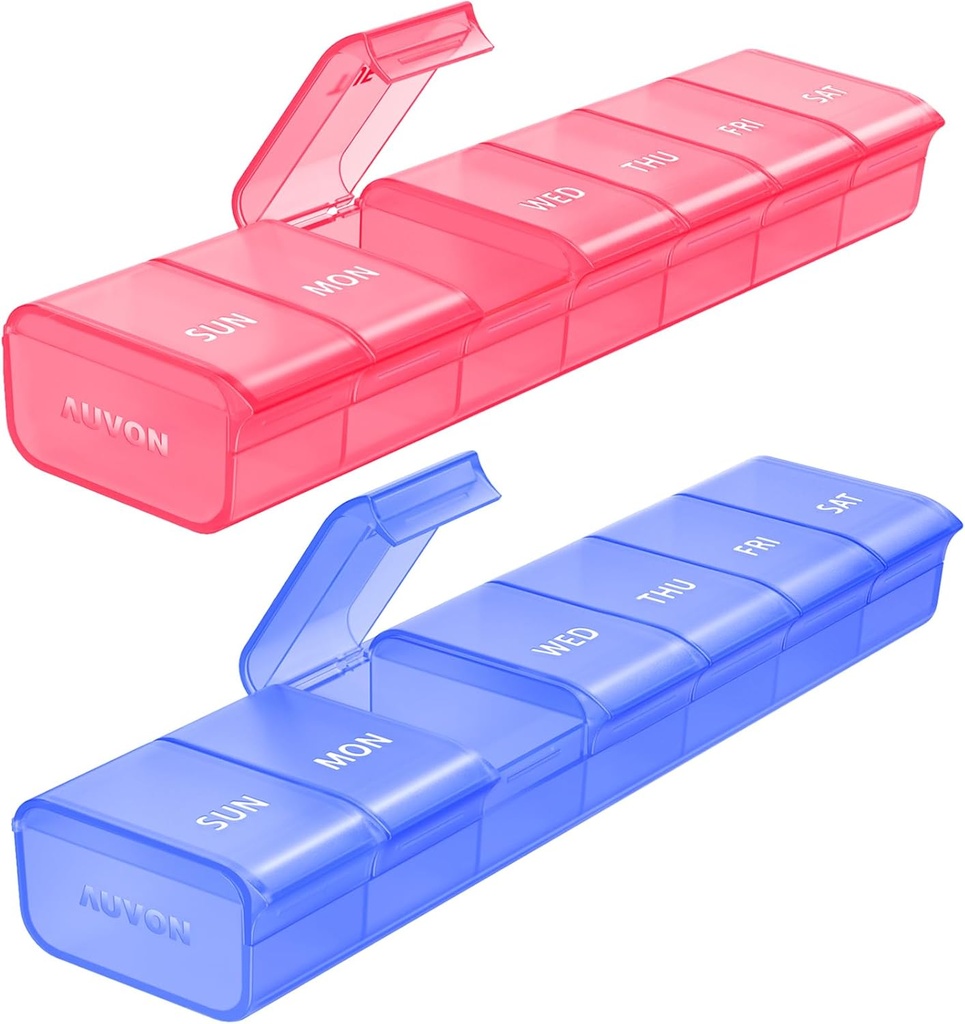 AUVON 2 Pack Weekly药丸组织者、多份药丸追踪的双彩大药丸套件、旅行7天药盒、家用药盒、补充品、药品