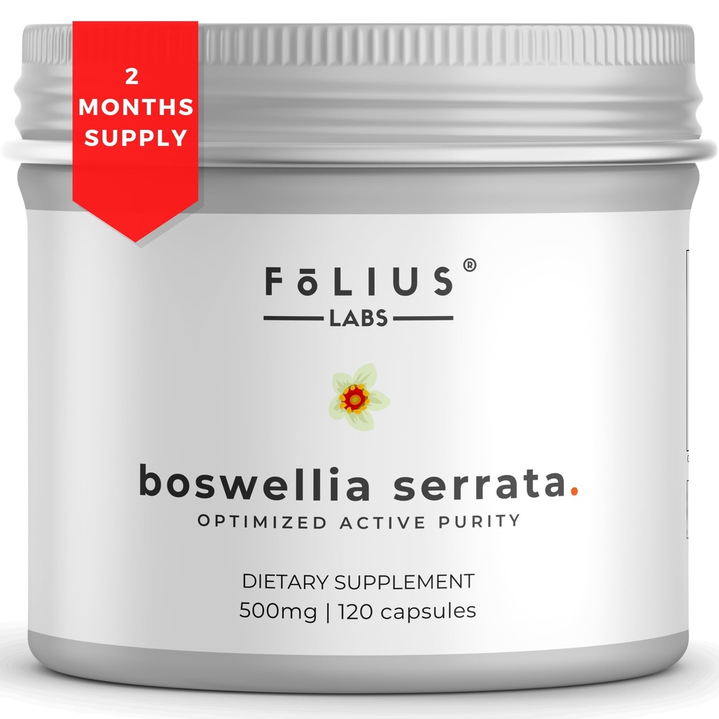 FOLIUS LABS Boswellia Serrata 提取补充500mg - 健康联合支持,肌肉救济支持 - 65% Boswellic Acids - 从印度Olibanum/Frankincense中提取,120 Caps