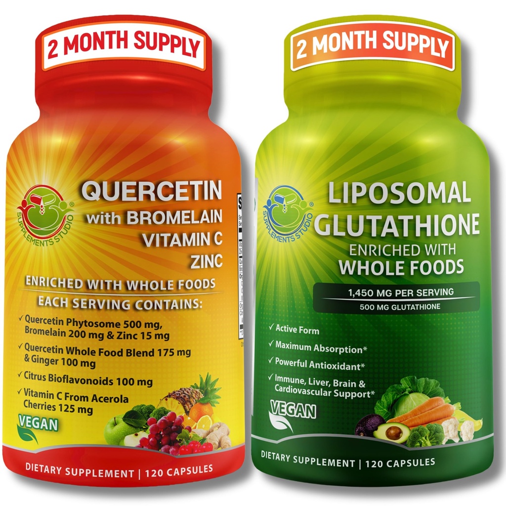 Immune & Cellular Support Bundle – Liposomal Glutathione 500mg with Whole Foods & Quercetin with Bromelain, Vitamin C, and Zinc Whole Food Complex – Vegan, Non-GMO, Clean Daily Wellness Support